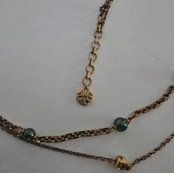 Alexander McQueen Layered Skull Beads Necklace Bronze Green - Picture 7 of 9
